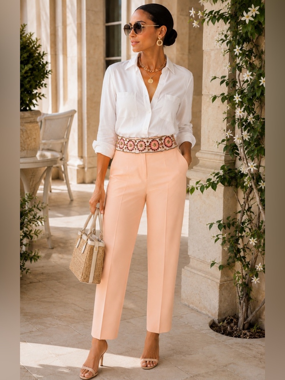 Ideology Peach Cropped Boot-Cut Pants with Embroidered Waistband BNWOT